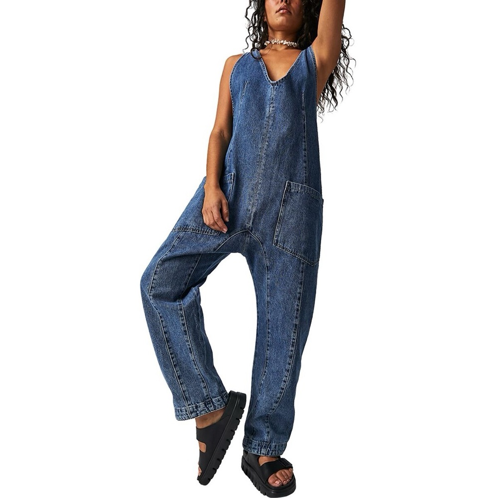 Free People Blue Denim Women's Overalls Jumpsuit